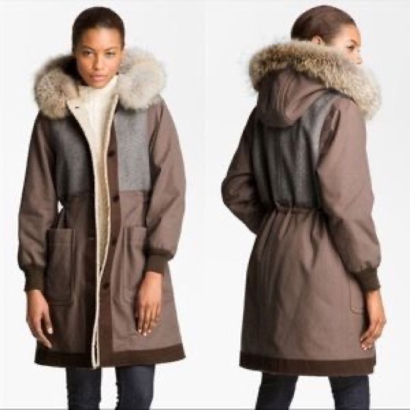 Marc By Marc Jacob Cotton-Wool Colorblock Pattern Parka Coat XS - Picture 1 of 14